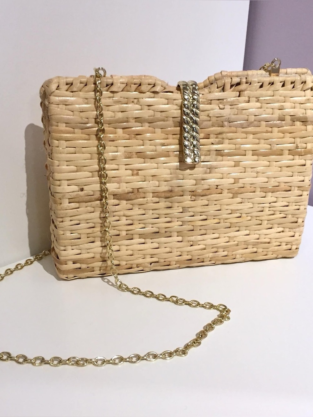 Zara Woven Straw Clutch/ Purse Natural Tan Gold Hardware